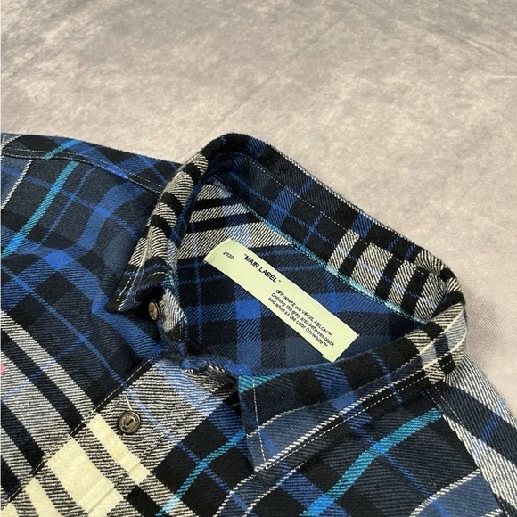 OFF WHITE INCOMPIUTO MARINA DE SILVA BLUE FLANNEL SHIRT M SIZE - Picture 3 of 6